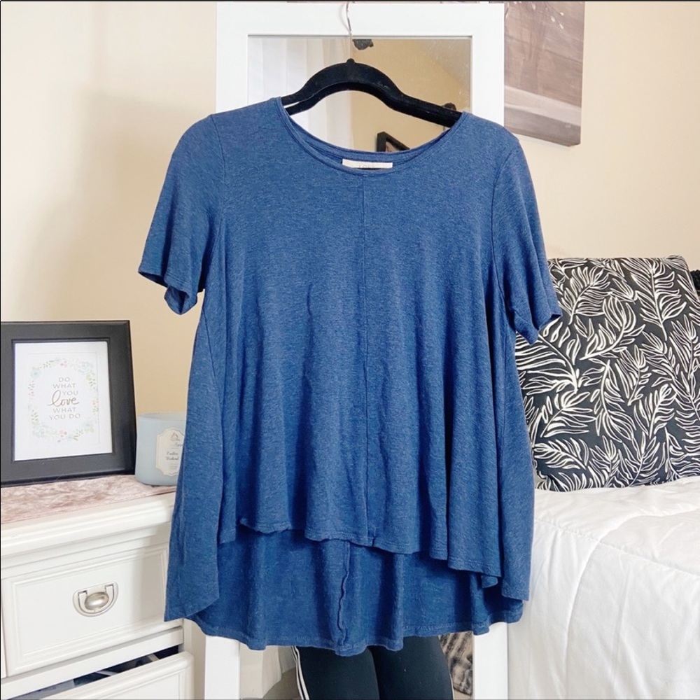 Loft blue high low short sleeve top